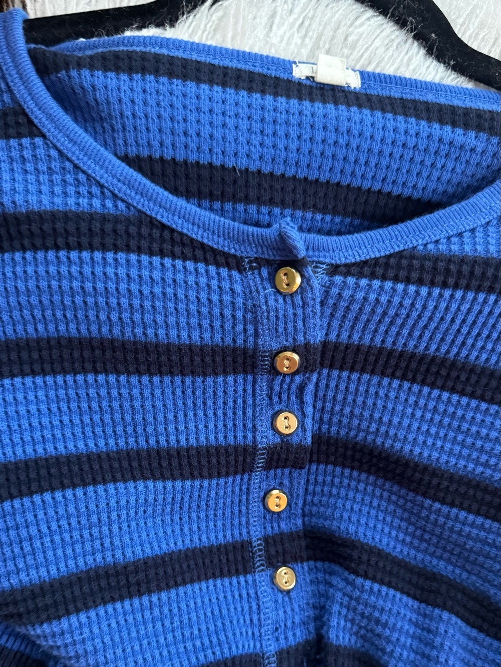 Blue and Black Striped Henley Long Sleeve Top - Picture 4 of 5